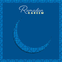 Wall Mural - Ramadan Kareem Greeting Card WIth Paper Crescent Moon On Blue Background.