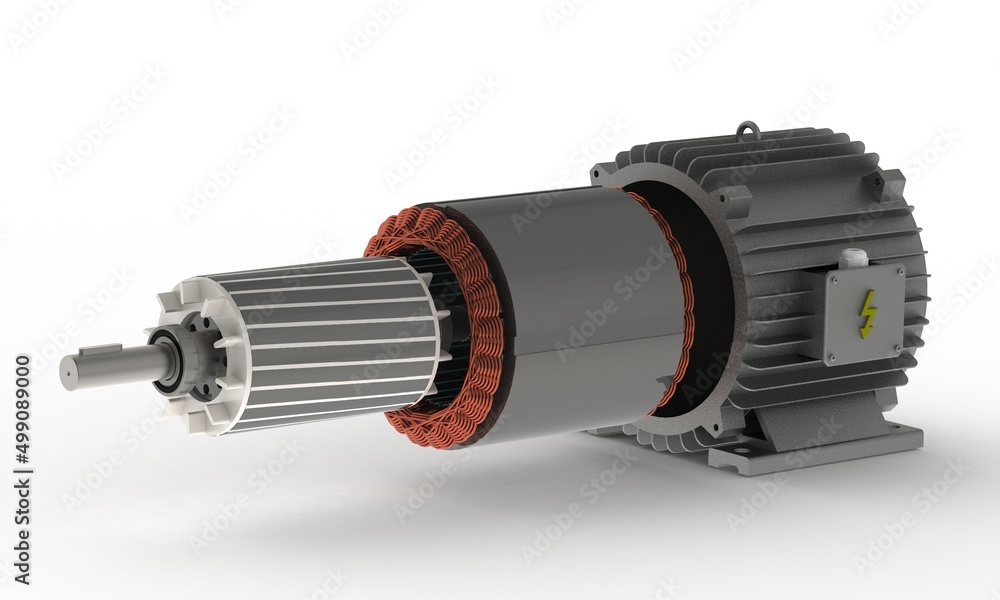 Rotor, stator, case stator for electric motor, 3D illustration isolated ...
