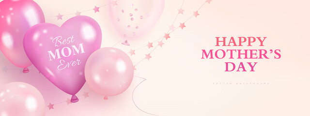 Wall Mural - Mother's day greeting banner with realistic balloons