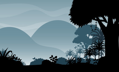 Wall Mural - Silhouette shadow of forest scene