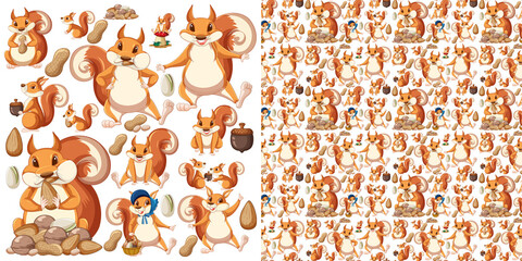 Sticker - Cute animals cartoon seamless background