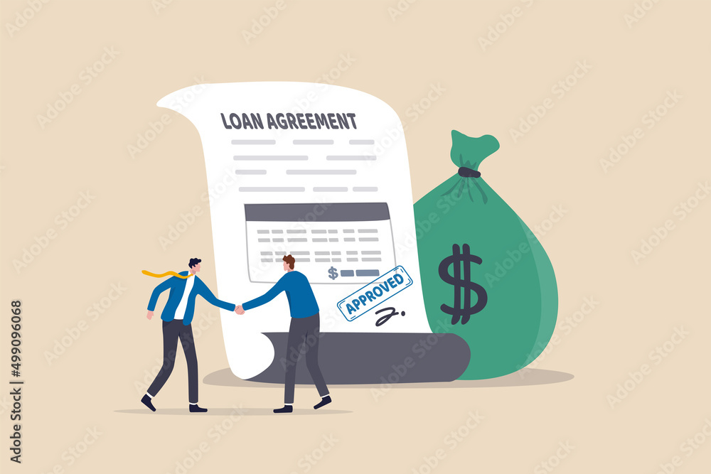 Loan agreement borrow money from bank, mortgage, debt or ...