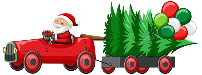 Poster - Santa driving car to delivery Christmas gifts