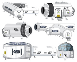 Wall Mural - set of spaceship objects and robot