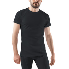 Wall Mural - Mockup of a sporty men's black t-shirt and pants set.