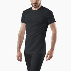 Sticker - Mockup of sports compression black pants and t-shirt on a man.