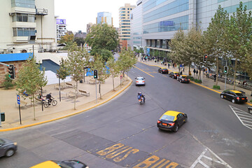 Street Scene of Downtown Santiago in the Evening, Capital City of Chile, Souh America