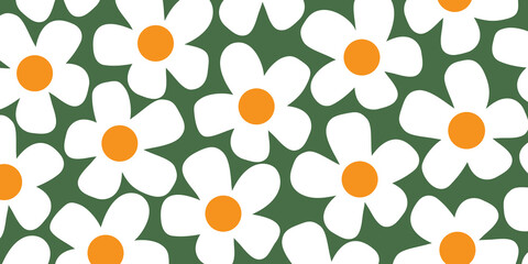 Wall Mural - white flowers on a green background - vintage style colorful texture, floral pattern background, des