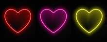 Neon Heart. Brightly Neon Sign With Night Illumination On Black Background.
