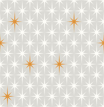 Gray, White And Orange Mid-century 1950s Modern Starburst Pattern.
