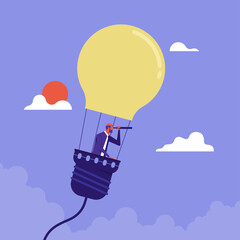 Wall Mural - Businessman searching for opportunities in hot air balloon light bulb-Business concept vector