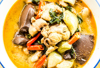 Sticker - Red curry with chicken in bowl, Thai famous food