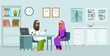 Medicine concept with muslim doctor woman and patient in flat style