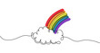 Continuous one line drawing of cloud and rainbow. Vector illustration