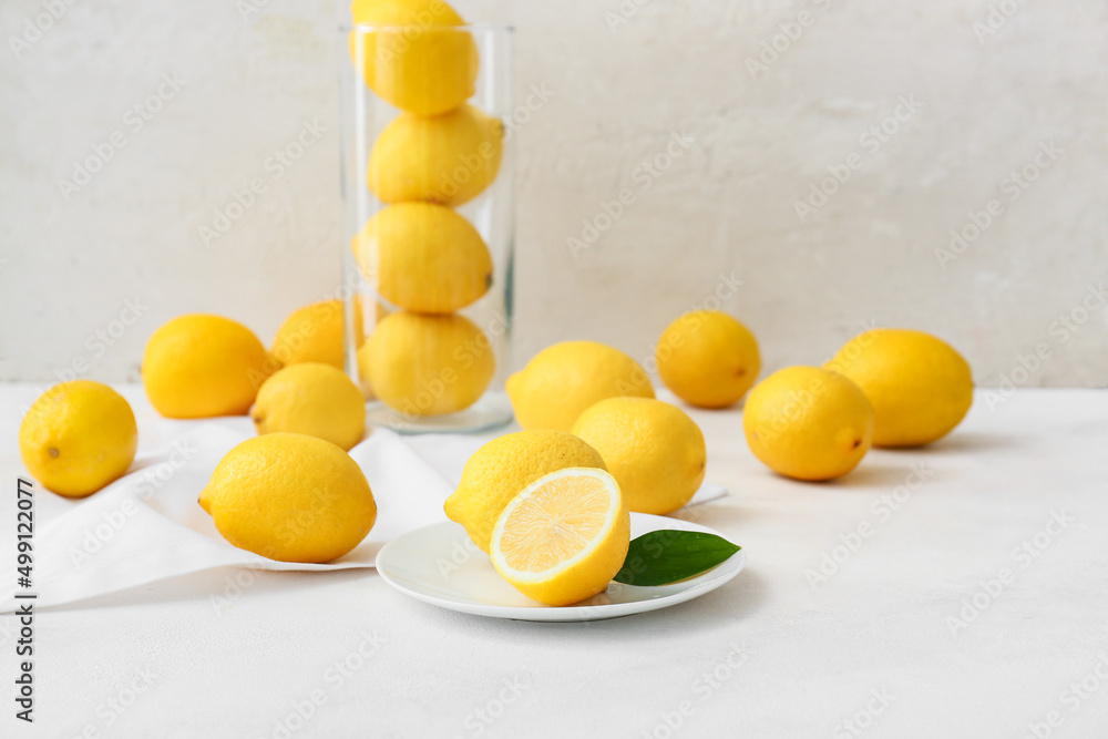 Many fresh lemons on light table