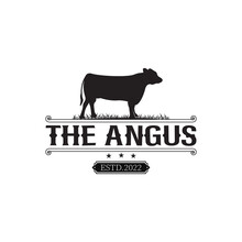 Retro Vintage Cow Label Logo Design, Angus With Classic And Elegant Style