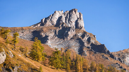 Wall Mural - The mountains of the Lepontine Alps and the woods during a beautiful Autumn day, near the village of San Domenico di Varzo, Piedmont, Italy - October 2021.