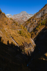 Wall Mural - The mountains of the Lepontine Alps and the woods during a beautiful Autumn day, near the village of San Domenico di Varzo, Piedmont, Italy - October 2021.