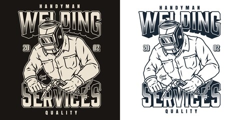 Sticker - Welding worker in mask monochrome emblem