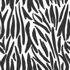 Wall Mural - Doodle tiger skin seamless pattern. Monochrome zebra skin, stripes wallpaper.