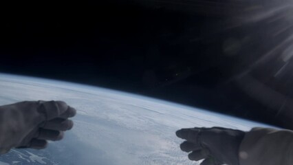 Wall Mural - pov first person view of earth through the astronaut helmet during the spacewalk