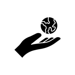 Wall Mural - Hand icon with earth. glyph icon style. silhouette. suitable for earth day symbol. simple design editable. Design template vector