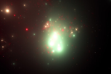 Wall Mural - green red clouds of stardust in black space. abstract image. 3d fractal rendering