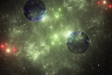 Wall Mural - green red clouds of cosmic dust in black space. abstract image. 3d fractal rendering