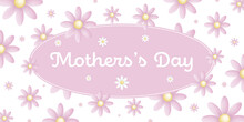 Text : Mother’s Day, On An Pink Oval Frame With Pink Blossoms On White Background