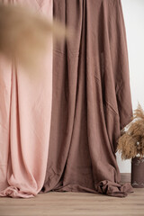 Wall Mural - Pink and brown linen fabris, sewing concept