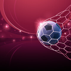 Wall Mural - Realistic soccer ball hitting the net. Football championship in the arena. Vector illustration