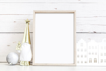 Mockup of a wooden frame on a light background