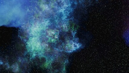 blue and green stars, planets and galaxy in a free space