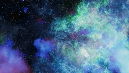 Wall Mural - blue and green stars, planets and galaxy in a free space