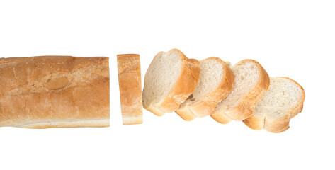 Sliced homemade fresh french baguette isolated on white background clipping path include