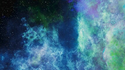 Wall Mural - blue and green stars, planets and galaxy in a free space