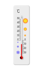 Celsius scale thermometer isolated on white background. Ambient temperature minus 9 degrees