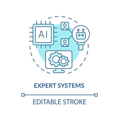 Sticker - Expert systems turquoise concept icon. Information systems kind abstract idea thin line illustration. AI method. Isolated outline drawing. Editable stroke. Arial, Myriad Pro-Bold fonts used