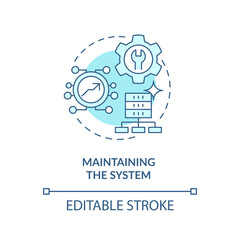 Sticker - Maintaining system turquoise concept icon. Information system development life cycle abstract idea thin line illustration. Isolated outline drawing. Editable stroke. Arial, Myriad Pro-Bold fonts used