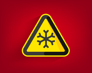 Wall Mural - Snow warning sign. Triangle warning sign of snow with a snowflake symbol. Flat vector illustration.