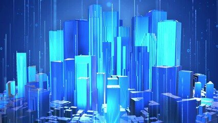 Wall Mural - Blue technology building rotation, holographic projection, high-tech city model.