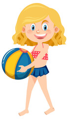 Poster - Kid holding beach ball on white background