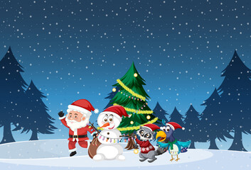 Poster - Christmas theme with Santa and snowman