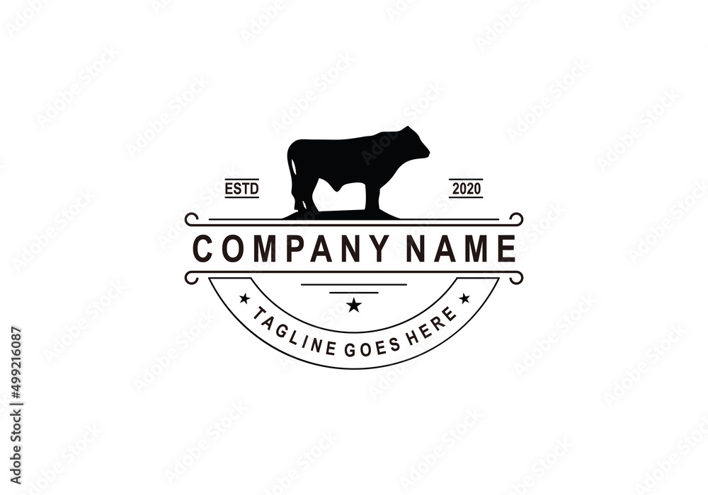  Retro Vintage Cattle / Beef Emblem Label logo design and cow symbol inspiration
