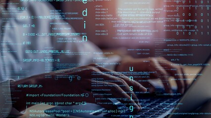 Conceptual programming and coding of future software . 3D render computer graphic .