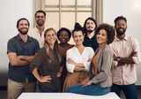 Theyre ready to push towards success with tenacity and confidence. Portrait of a group of businesspeople standing together in an office.