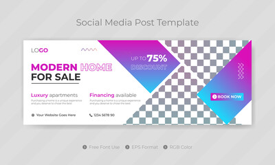 Wall Mural - Real estate social media Facebook cover template design home for sale