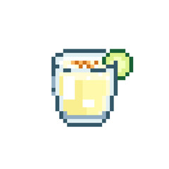 Poster - Set of Pixel art pisco sour cocktail. Retro 90s gaming 8 bit icon of pixel mosaic glass of pisco sour cocktail drink. Vector pixel classic party beverage for game and stickers.	