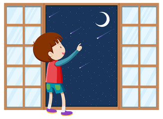 Wall Mural - boy pointing finger to the moon