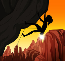 Wall Mural - Silhouette rock climbing background